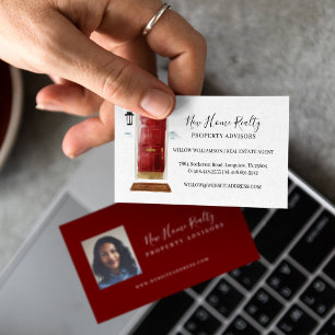 Chic Red Watercolor Front Door Real Estate Photo Business Card