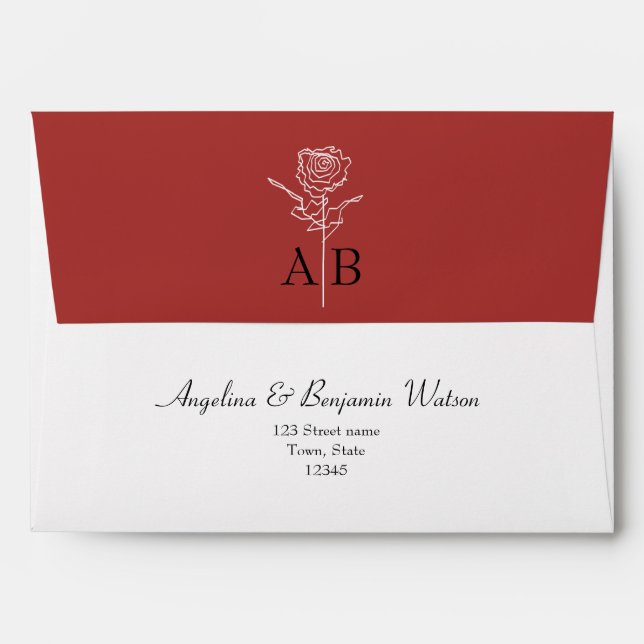Chic Red Wedding Envelope with Monogram (Back (Top Flap))