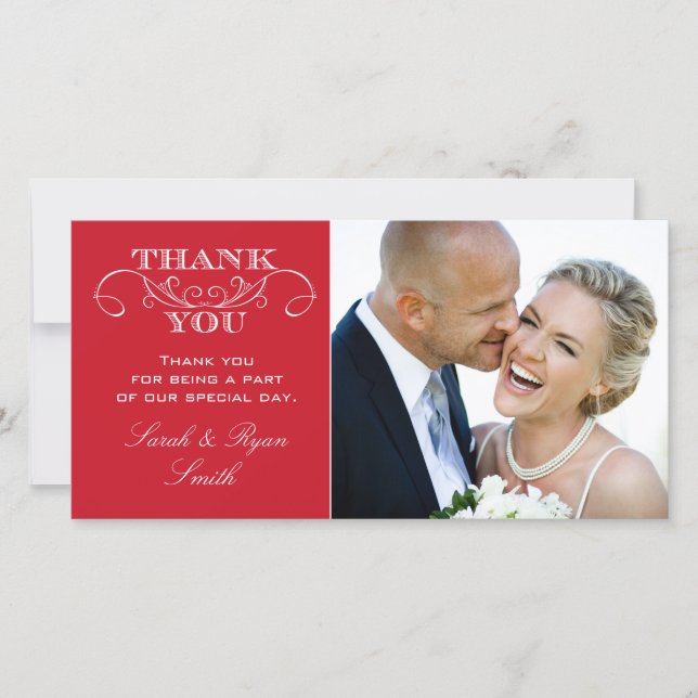 Chic Red Wedding Photo Thank You Cards (Front)