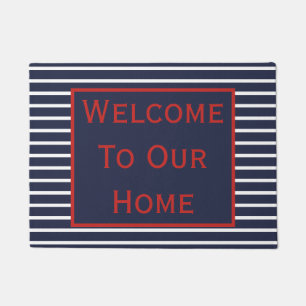 Chic Red White and Blue Welcome Doormat