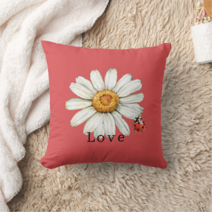 Chic Red White Daisy Flowers   Cushion