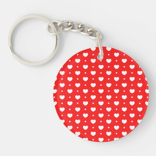 Chic Red White Hearts Pattern Girl Keychain (Front)