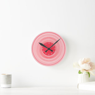 Chic Red White Ombre Circular Abstract Pattern Round Clock