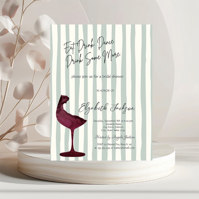 Chic Red Wine Glass Green Striped  Invitation (Creator Uploaded)