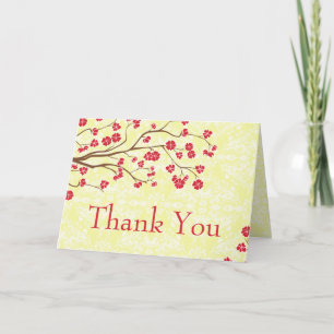 Chic red + yellow floral damask wedding thank you card