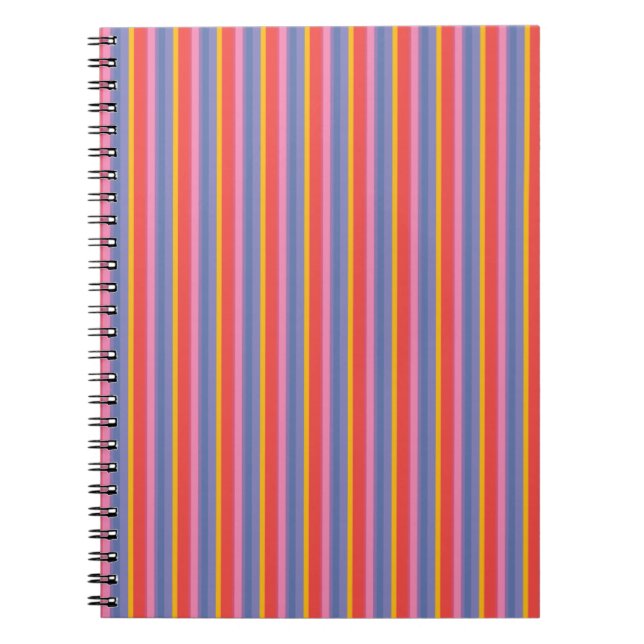 Chic Red Yellow Pink Blue Stripe Spiral Notebook (Front)