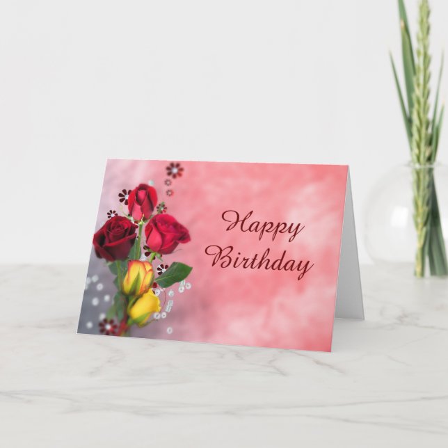 Chic Red & Yellow Roses Birthday Card (Front)