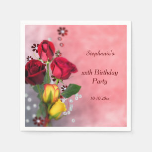 Chic Red & Yellow Roses Birthday Napkin