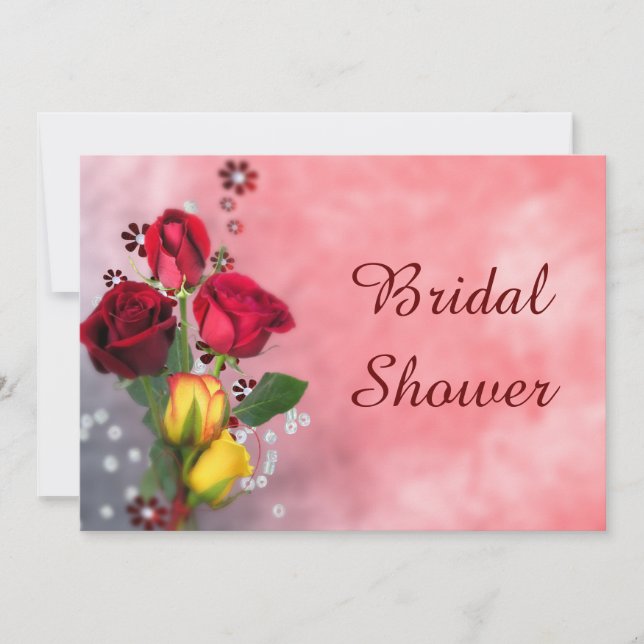Chic Red & Yellow Roses Bridal Shower Invitation (Front)