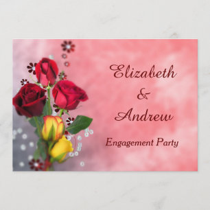 Chic Red & Yellow Roses Engagement Invitation