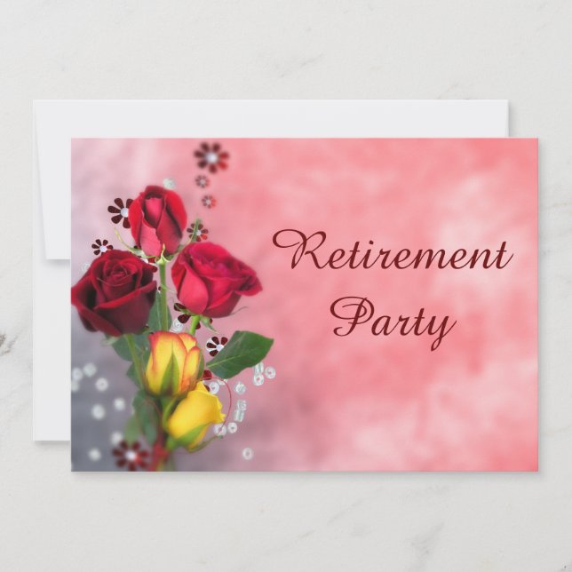 Chic Red & Yellow Roses Retirement Party Invitation (Front)