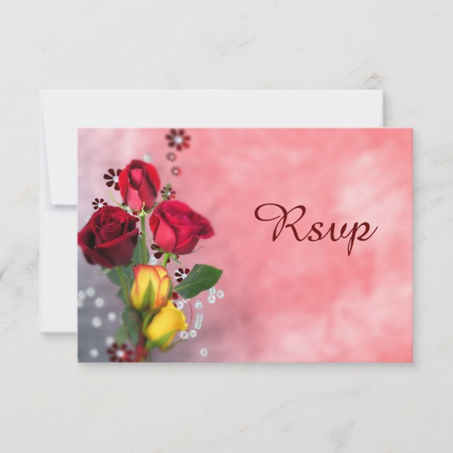 Chic Red & Yellow Roses RSVP Card (Front)