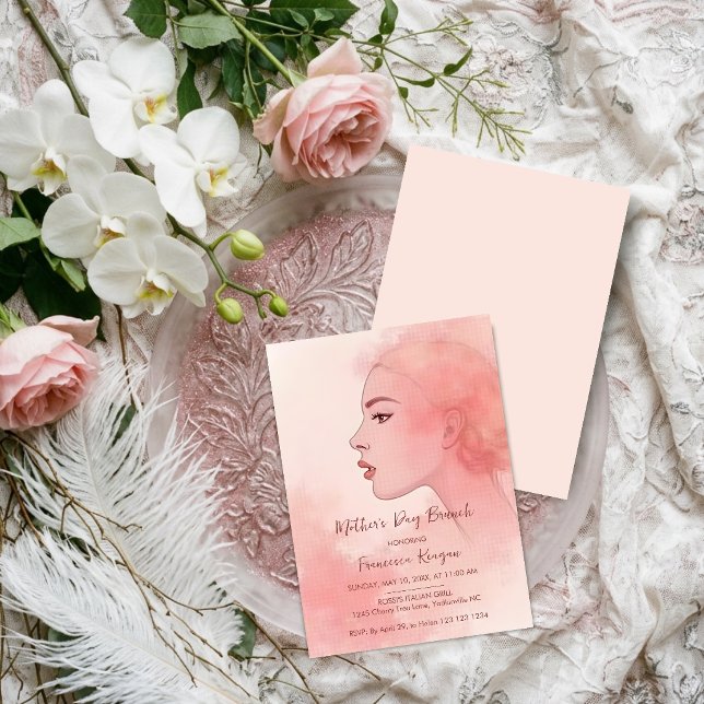 Chic Refined Artistic Peach Mother Silhouette Invitation (Elegant Chic Refined Artistic Peach Mother Silhouette Invitation Design for a Sophisticated Mothers.)