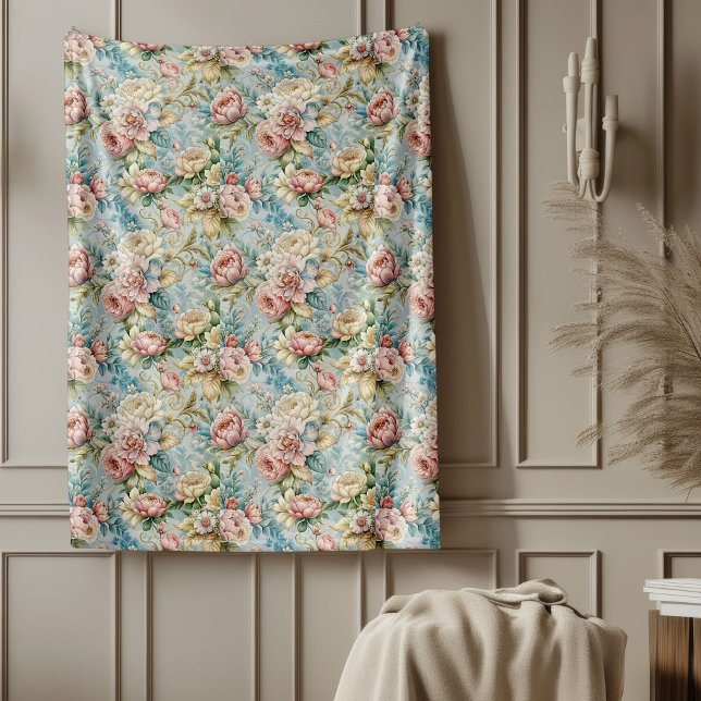 Chic Refined Rococo Floral Soft Pastel Elegant Fleece Blanket (Chic Refined Rococo Floral Soft Pastel Elegant Fleece Blanket)