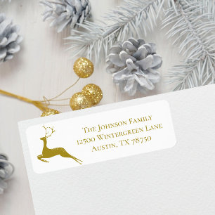 Chic Reindeer White Gold Christmas Return Address