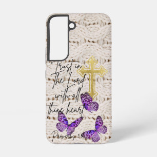Chic Religious Knit Purple Butterfly Gold Cross Samsung Galaxy Case