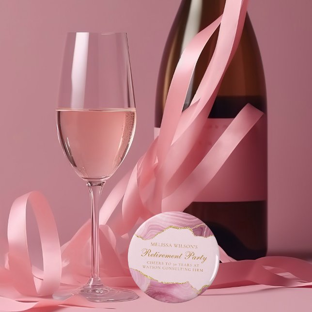 Chic Retirement Party Pink Gold Agate Custom Bottle Opener (Creator Uploaded)