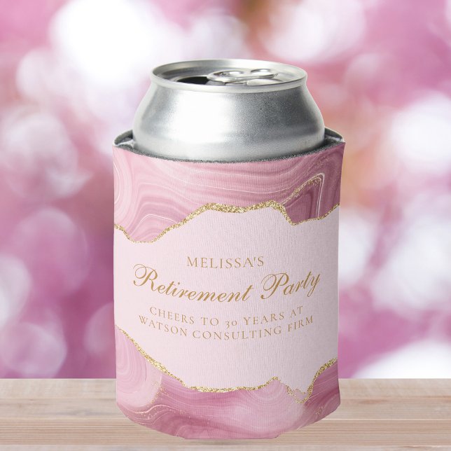 Chic Retirement Party Pink Gold Agate Custom Can Cooler (Creator Uploaded)