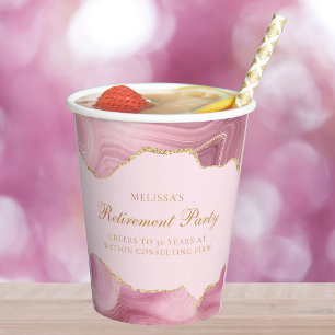 Chic Retirement Party Pink Gold Agate Custom Paper Cups