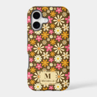 Chic Retro 70s Groovy Hippie Flower Monogram
