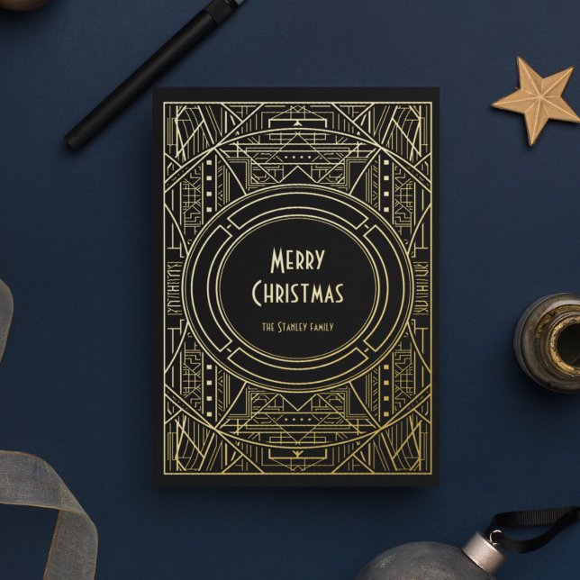 Chic Retro Art Deco Merry Christmas Black and Gold (Creator Uploaded)