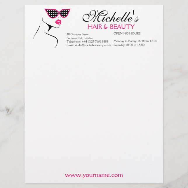 Chic Retro Black Pink Polka Dot Sunglasses Beauty  Custom Letterhead (Front)