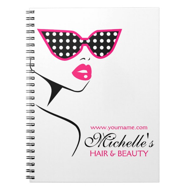 Chic Retro Black Pink Polka Dot Sunglasses Beauty  Notebook (Front)