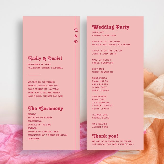 Chic Retro Blush Pink Monogram Wedding Program Programme (Creator Uploaded)