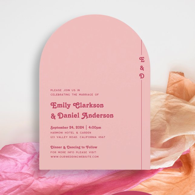 Chic Retro Bold Hot Pink & Blush Monogram Wedding Invitation (Creator Uploaded)