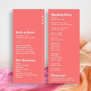 Chic Retro Coral Pink Monogram Wedding Program Programme