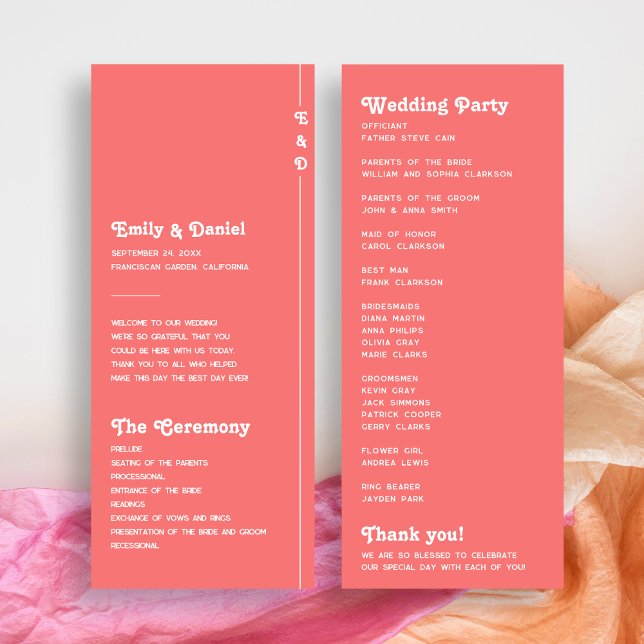 Chic Retro Coral Pink Monogram Wedding Program Programme (Creator Uploaded)