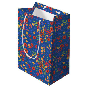 Chic Retro Ditsy Floral on Blue Medium Gift Bag
