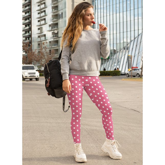 Chic Retro Fashion Pink White Polka Dots Pattern Leggings (Chic Retro Fashion Pink White Polka Dots Pattern Leggings)
