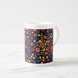 Chic Retro Floral Pattern on Black Bone China Mug