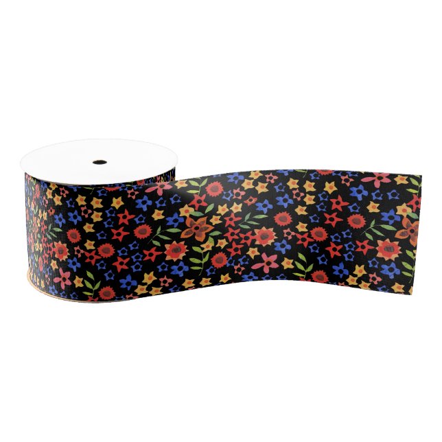 Chic Retro Floral Print, Custom Grosgrain Ribbon (Spool)