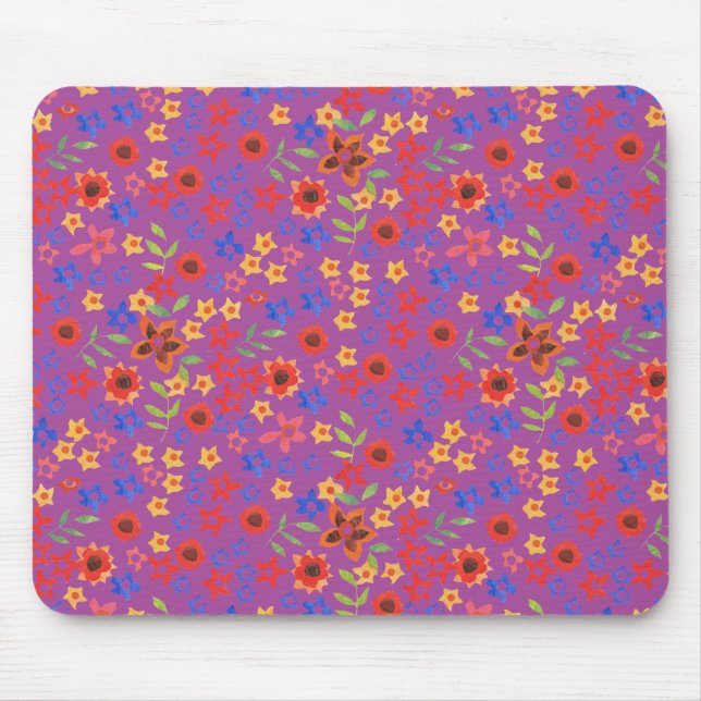 Chic Retro Floral Print on Magenta Mousepad (Front)