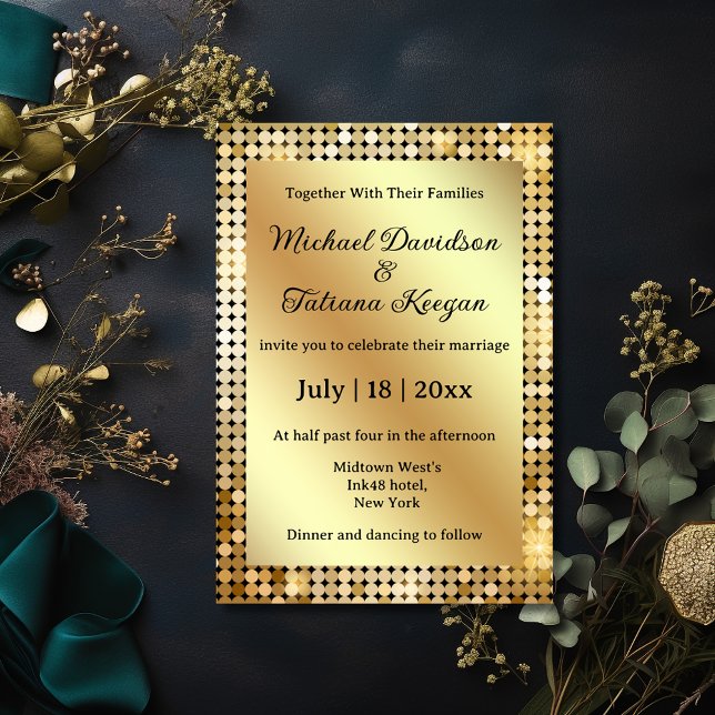 Chic Retro Gold Disco Ball Glam Wedding Invitation (Creator Uploaded)