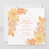 Chic Retro Hippie Orange Peach Flora 60th Birthday