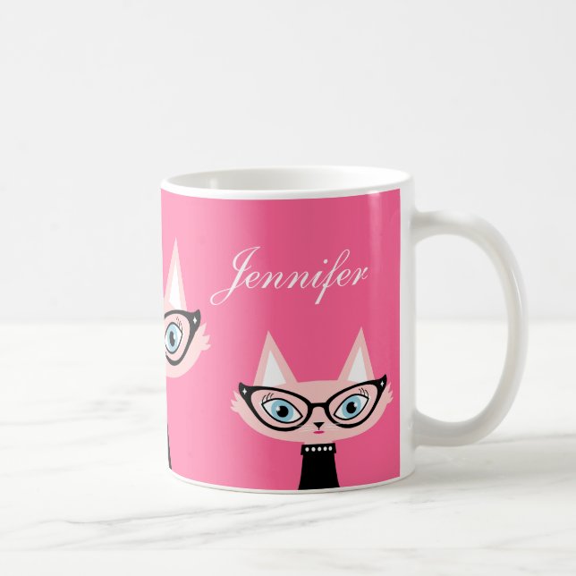 Chic Retro Modern Cat Mug - Pink (Right)