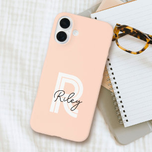 Chic Retro Monogram Script Blush Pink Cute Trendy iPhone 16 Plus Case
