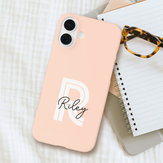Chic Retro Monogram Script Blush Pink Cute Trendy iPhone Case (Creator Uploaded)