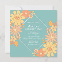 Chic Retro Orange Peach Flora Green 60th Birthday