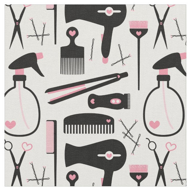 Chic Retro Pink Black Hair Salon Tools Fabric (Close Up)