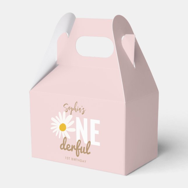 Chic Retro Pink Daisy Flower 1st Birthday Favour Box (Front Side)