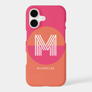 Chic Retro Pink Orange Geometric Modern Monogram