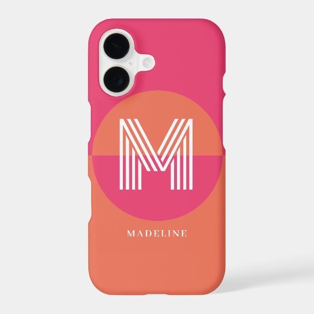 Chic Retro Pink Orange Geometric Modern Monogram (Back)