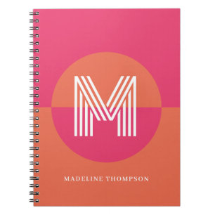 Chic Retro Pink Orange Geometric Modern Monogram Notebook