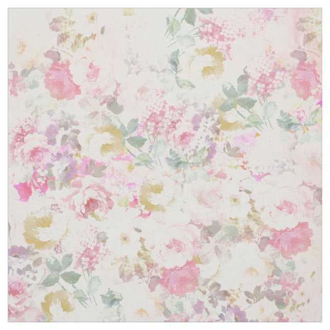 Chic retro pink white watercolor floral pattern fabric (Swatch)