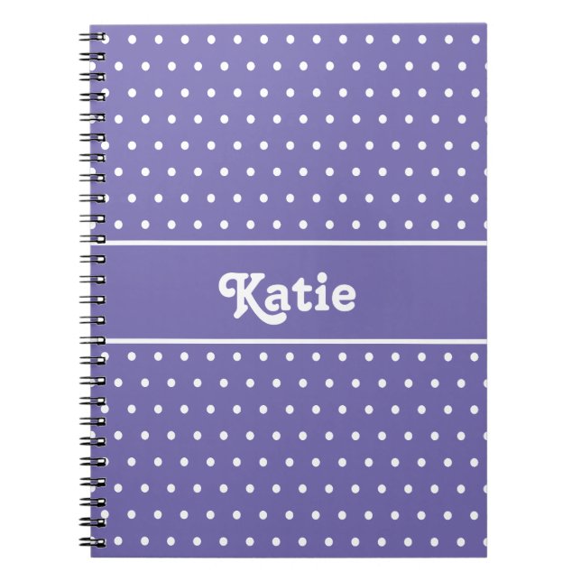 Chic Retro Polka Dots Purple and White Name  Notebook (Front)