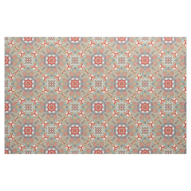 Chic Retro Red Turquoise Teal Kaleidoscope Pattern Fabric (Fat Quarter)